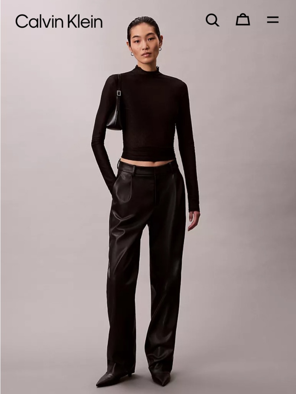 Calvin Klein Faux leather wide leg Pleated Trousers